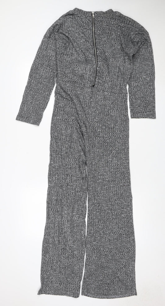 PrettyLittleThing Women Grey UK 8 Textured Zip Front Jumpsuit