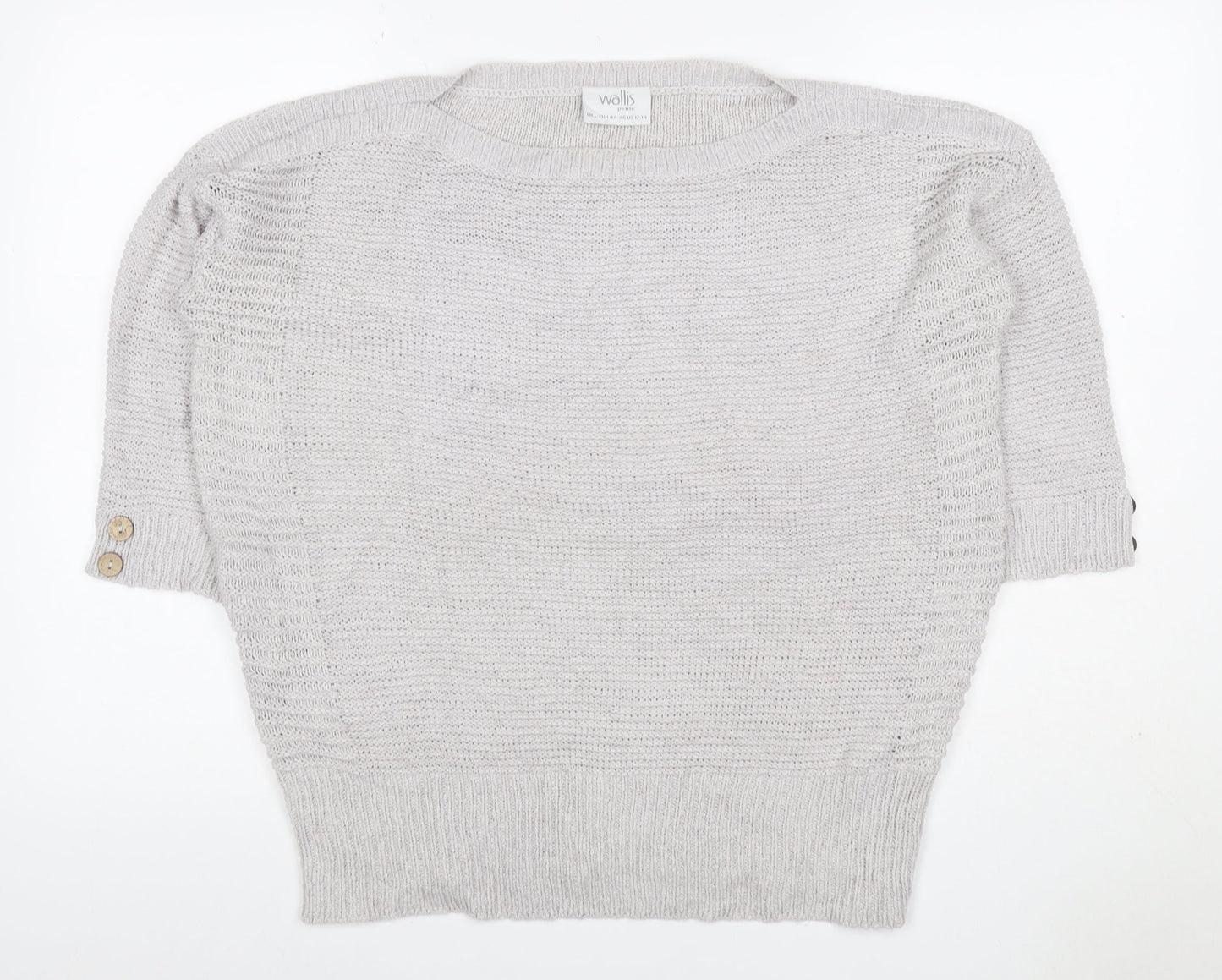 Wallis Women Grey Petite L Batwing Boat Neck Button Cuff Knit Jumper
