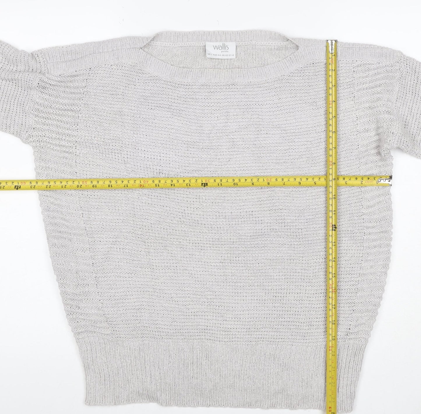 Wallis Women Grey Petite L Batwing Boat Neck Button Cuff Knit Jumper