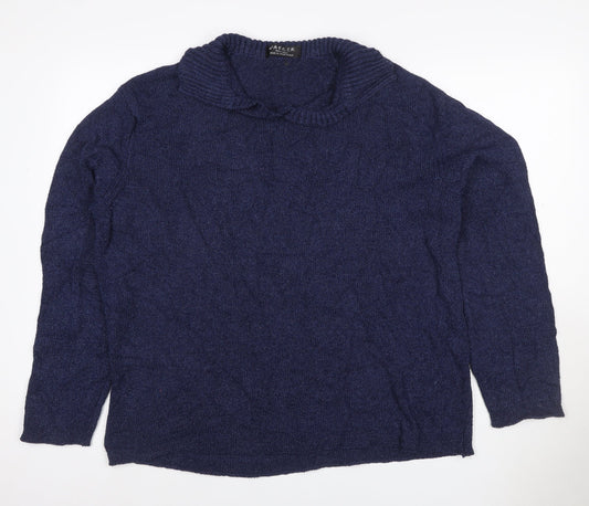 Jaeger Women Blue XL Cable-Knit Cowl Neck Silk Cotton Jumper