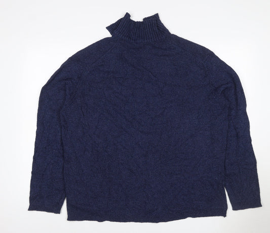 Jaeger Women Blue XL Cable-Knit Cowl Neck Silk Cotton Jumper