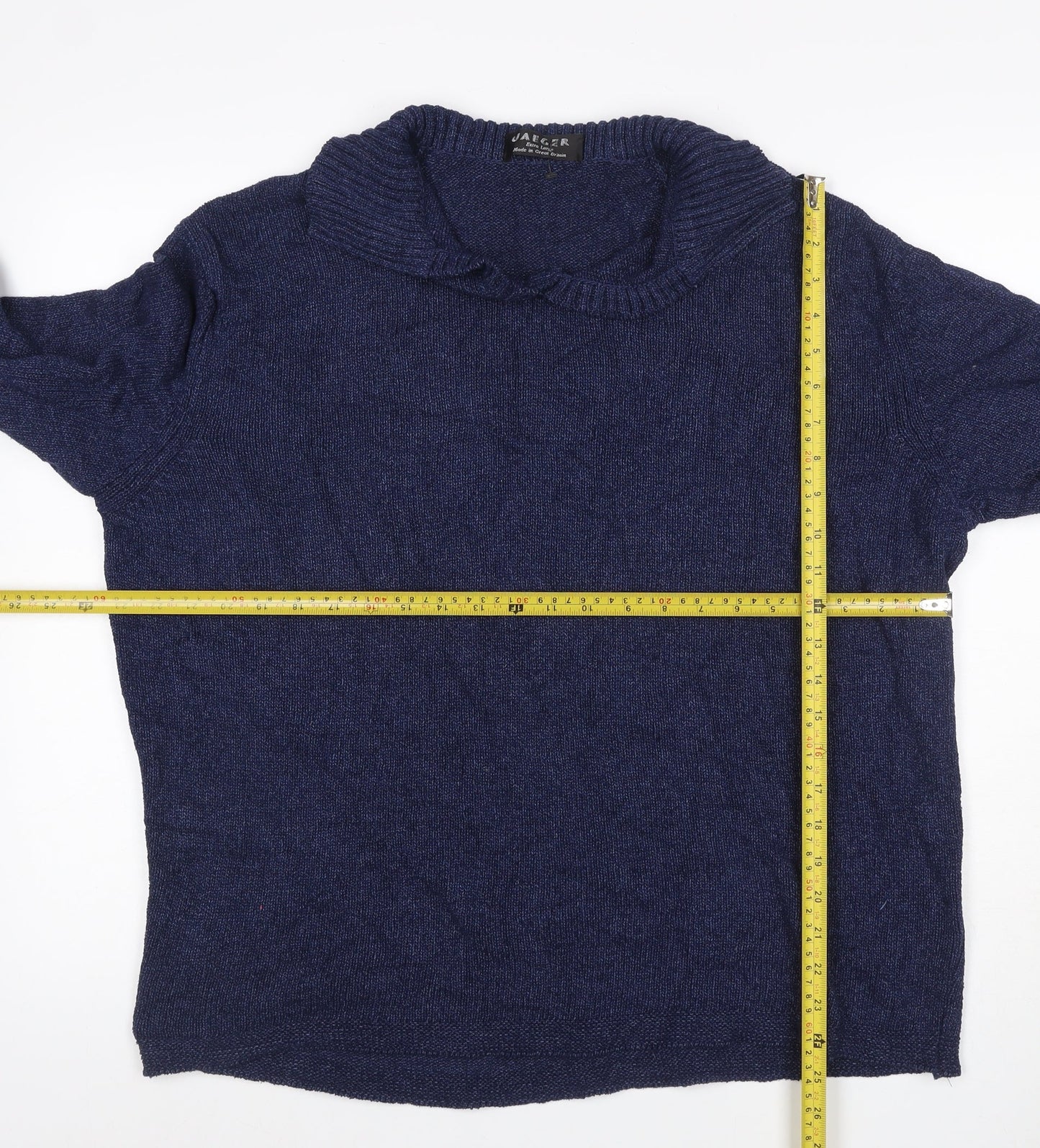 Jaeger Women Blue XL Cable-Knit Cowl Neck Silk Cotton Jumper