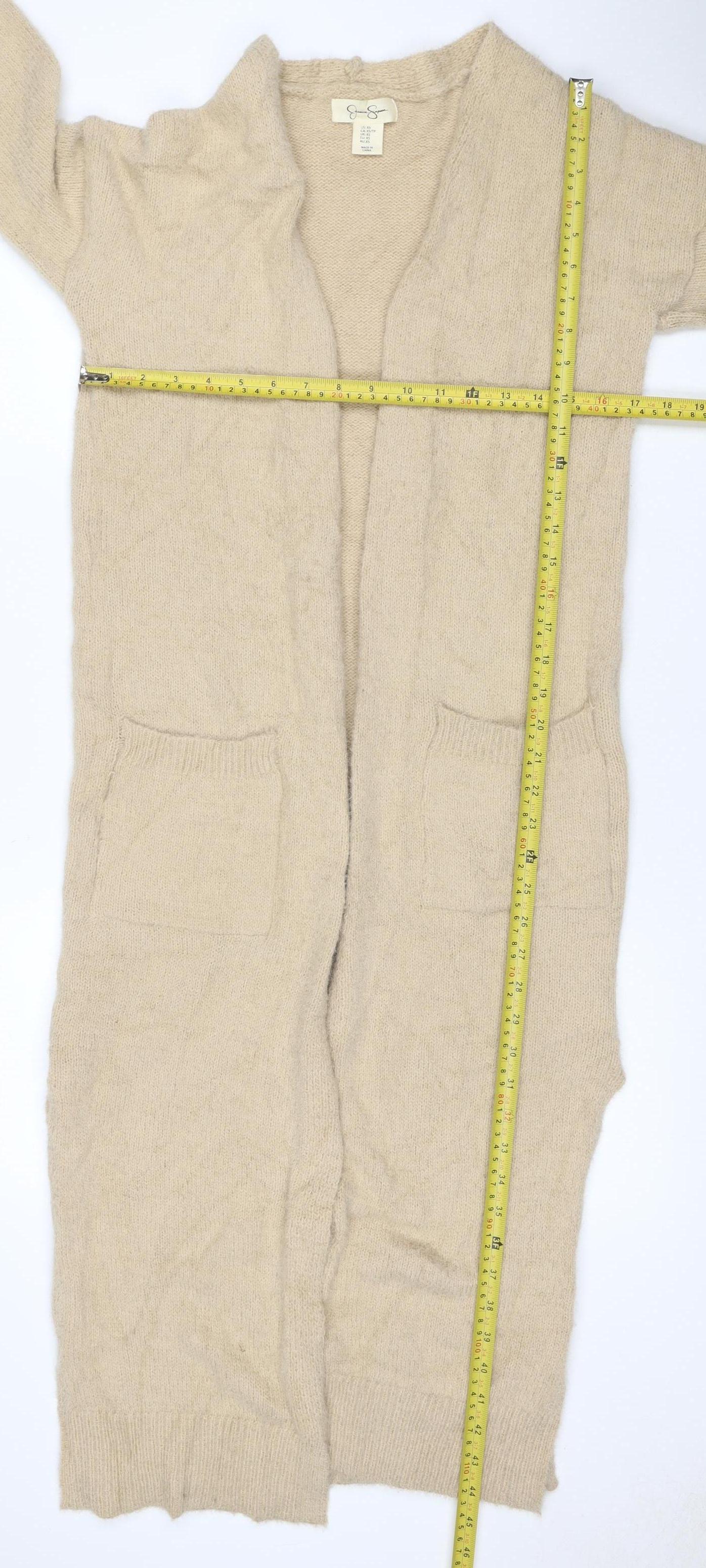 Jessica Simpson Women Beige XS V-Neck Long Sleeve Knit Jumper