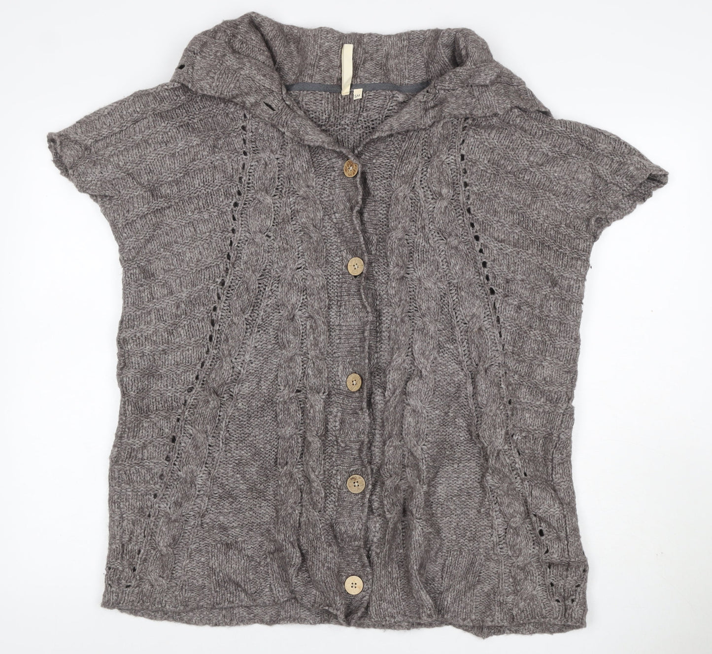 White Stuff Women Grey S Cable Knit Short Sleeve Button Cardigan