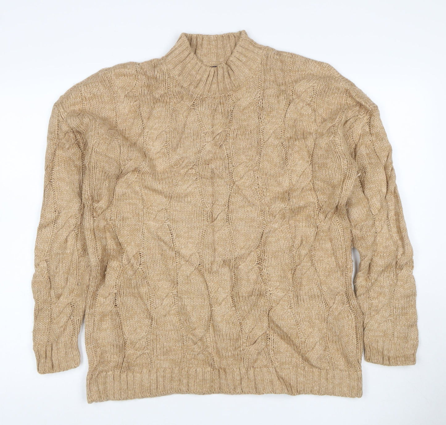 Lands' End Women's Beige S Cable-Knit Mock Neck Cotton Blend Jumper