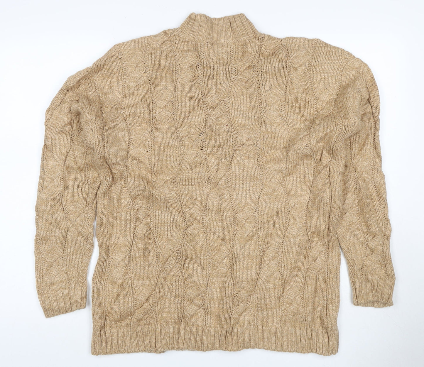 Lands' End Women's Beige S Cable-Knit Mock Neck Cotton Blend Jumper