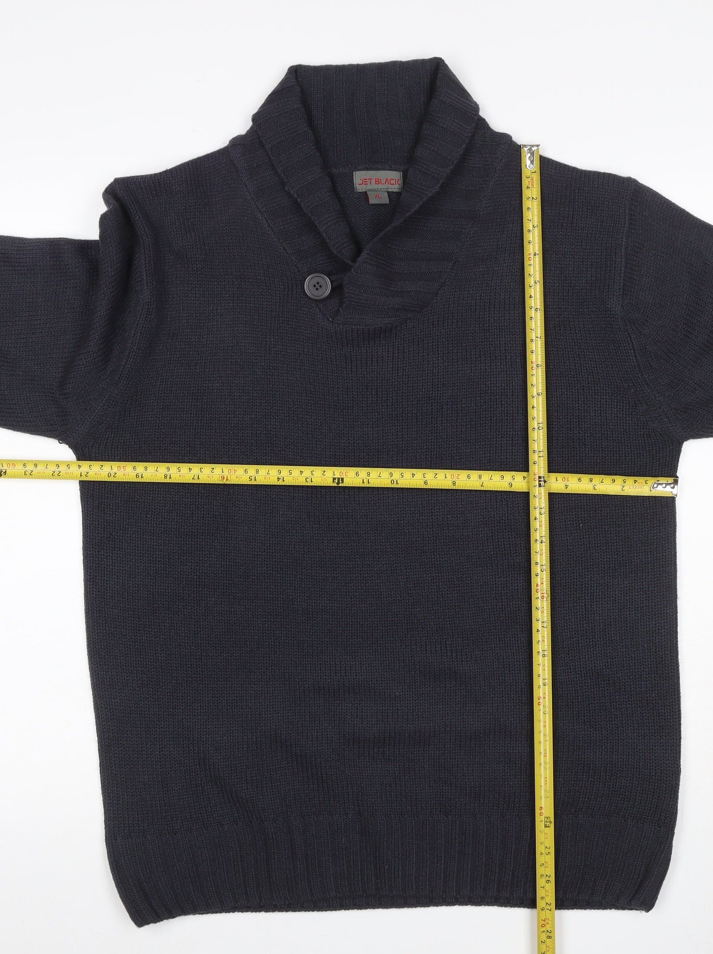 Jet Black Men's Black XL Shawl Collar Button Knit Pullover Jumper