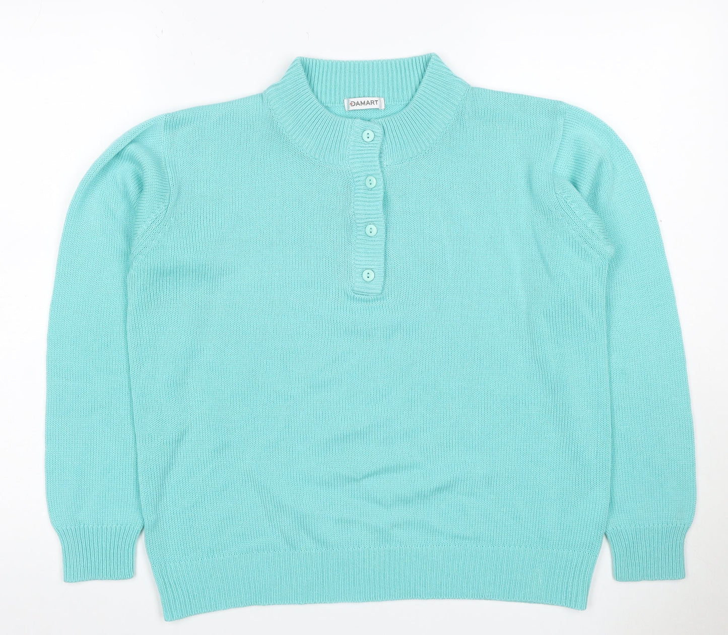 Damart Women Blue UK 14/16 Henley High Neck Acrylic Knit Jumper