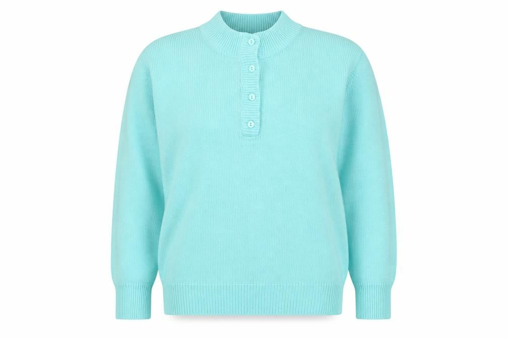 Damart Women Blue UK 14/16 Henley High Neck Acrylic Knit Jumper