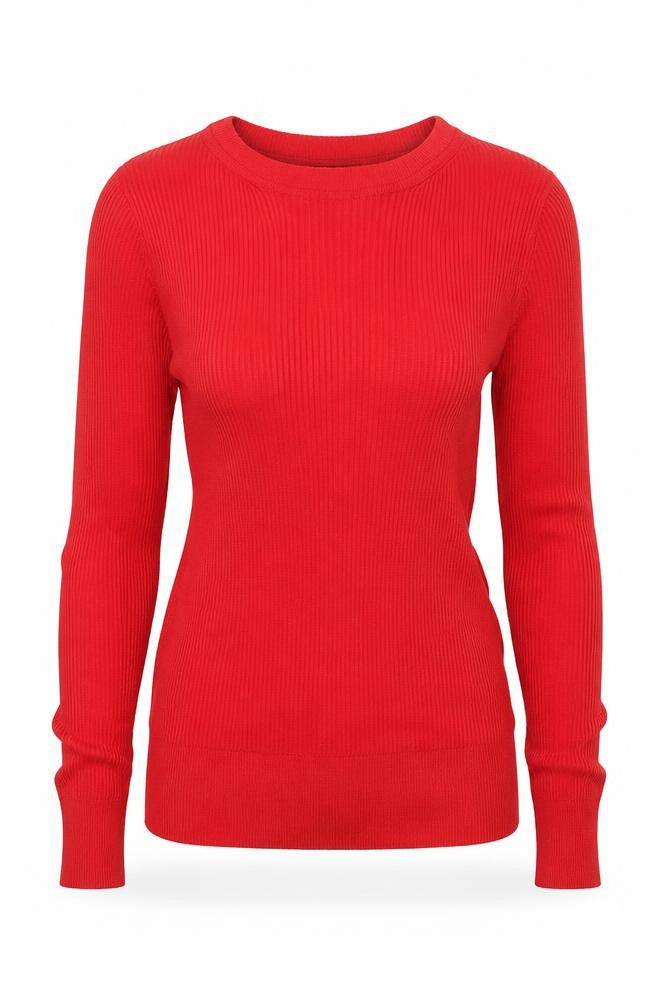 Marks & Spencer Women Red UK 8 Rib Knit Crew Neck Cotton Pullover