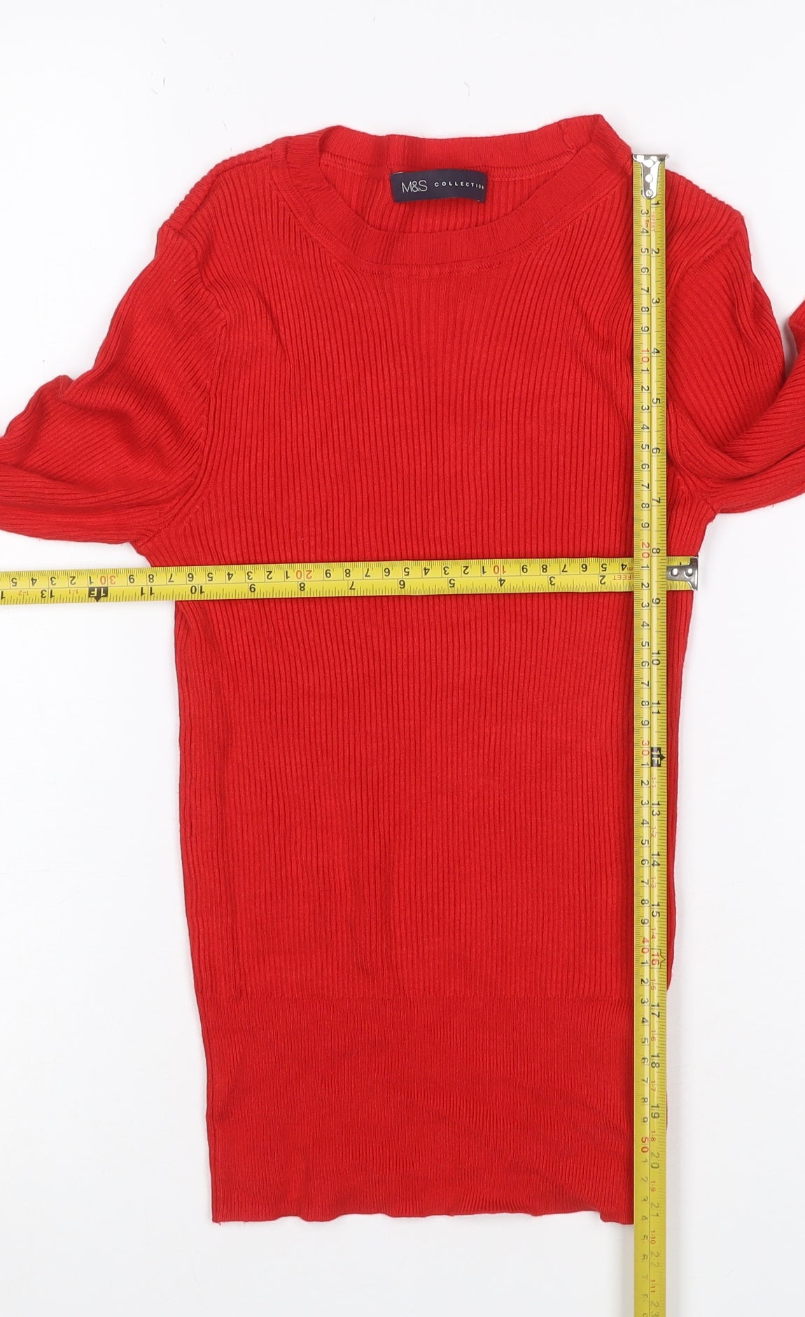 Marks & Spencer Women Red UK 8 Rib Knit Crew Neck Cotton Pullover