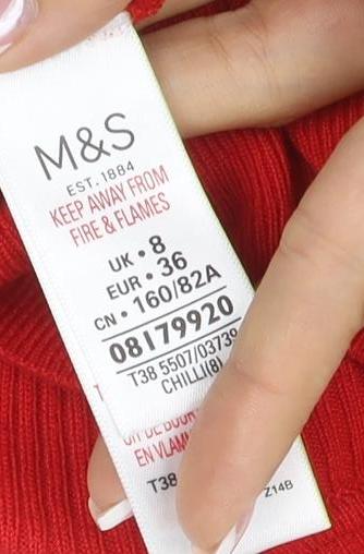 Marks & Spencer Women Red UK 8 Rib Knit Crew Neck Cotton Pullover