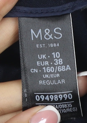 Marks and Spencer Women Blue UK 10 Regular Tailored Straight Trousers