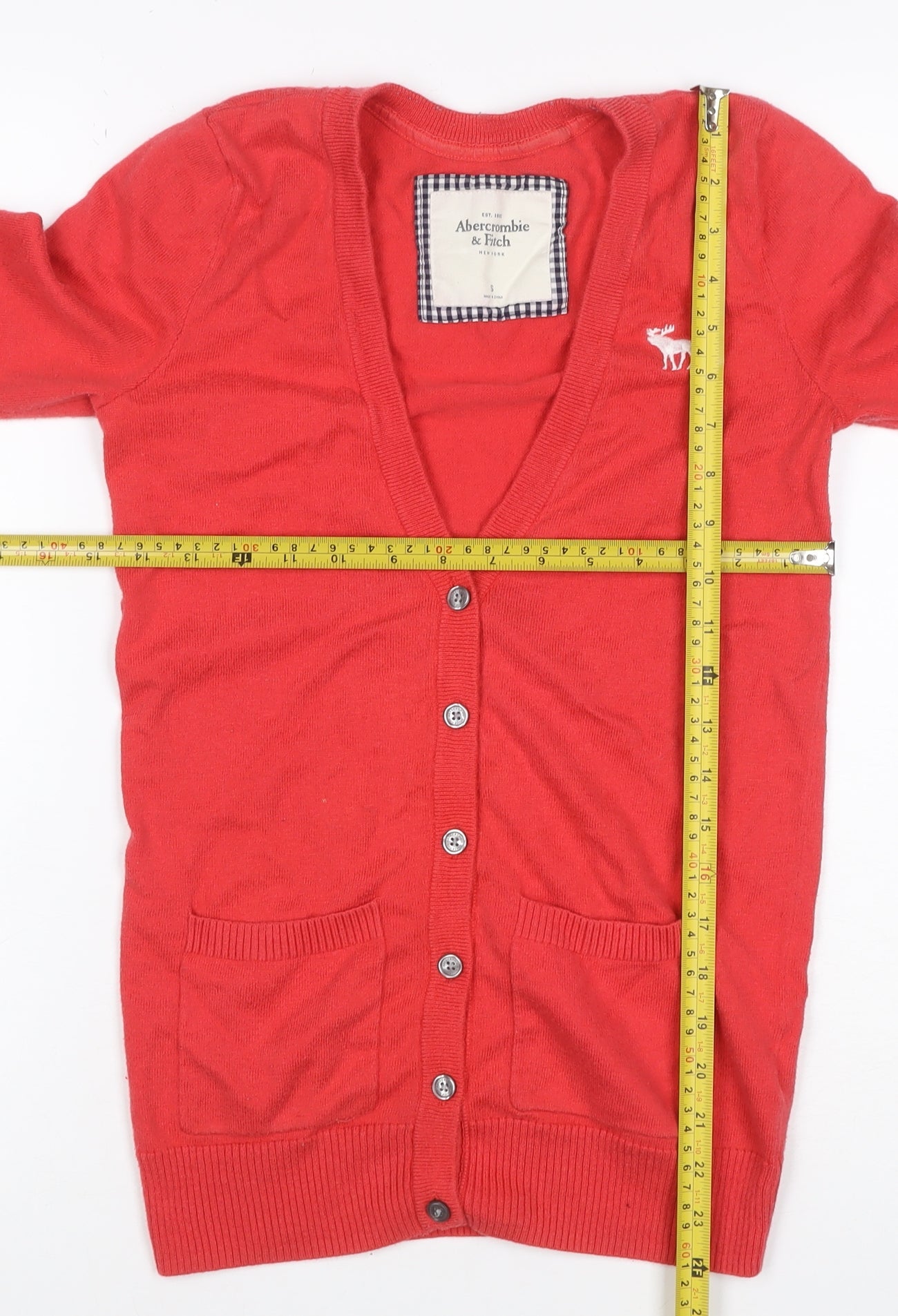 Abercrombie & Fitch Women Red S V-Neck Button Pocket Cardigan