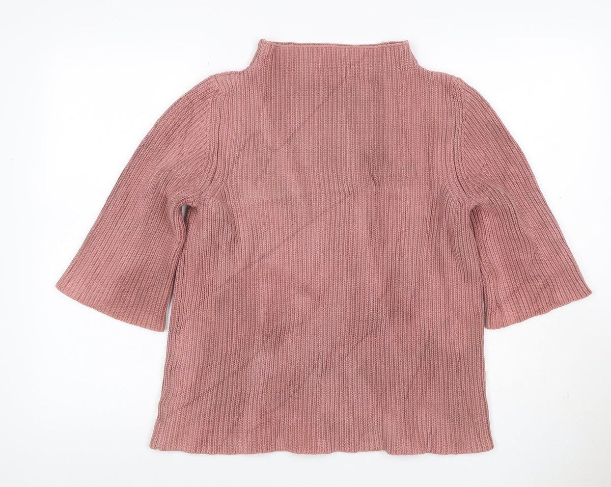 TOAST Women Pink M Rib Knit High Neck Flared Sleeve Tunic Jumper