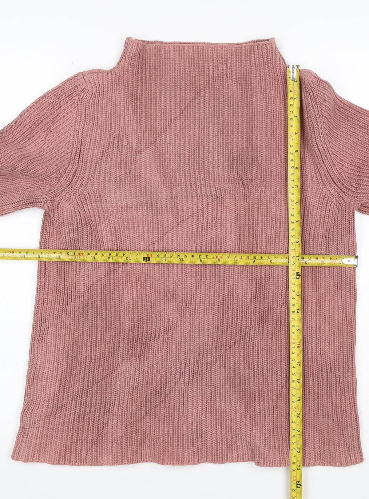 TOAST Women Pink M Rib Knit High Neck Flared Sleeve Tunic Jumper