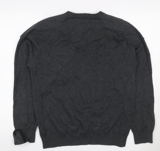 Police Men’s Grey L Cotton Henley Jumper V-Neck Zip Pocket
