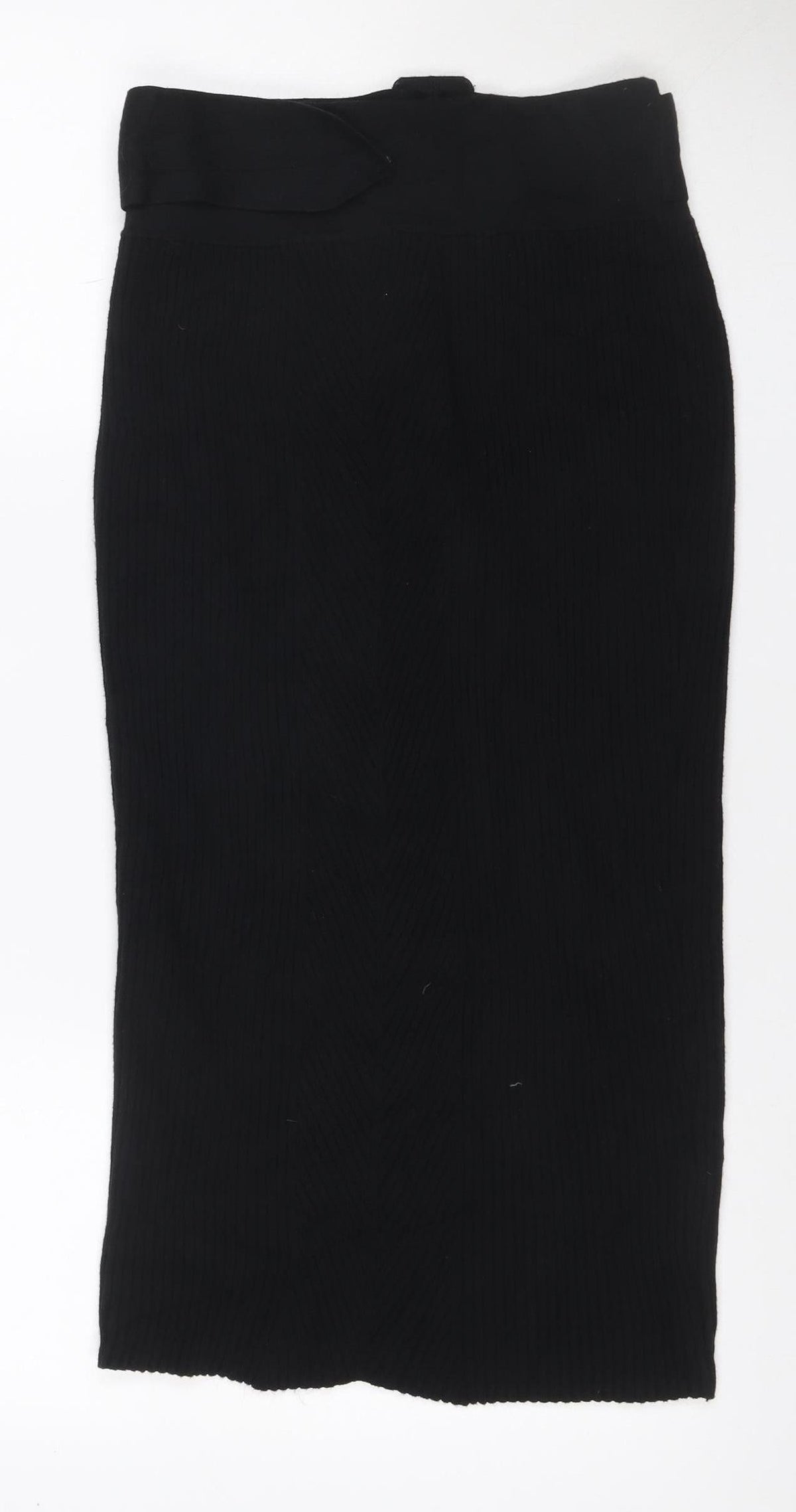 Miss Selfridge Women’s Black Size 12 Ribbed Knit Buckle Long Skirt
