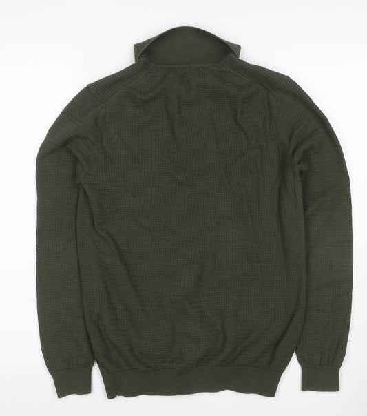 Reiss Mens Green Size S Long Sleeve Textured Knit Polo Shirt
