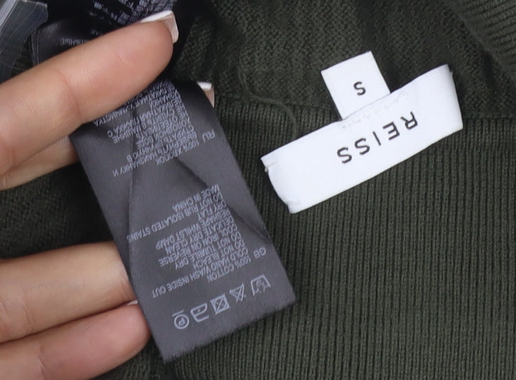 Reiss Mens Green Size S Long Sleeve Textured Knit Polo Shirt