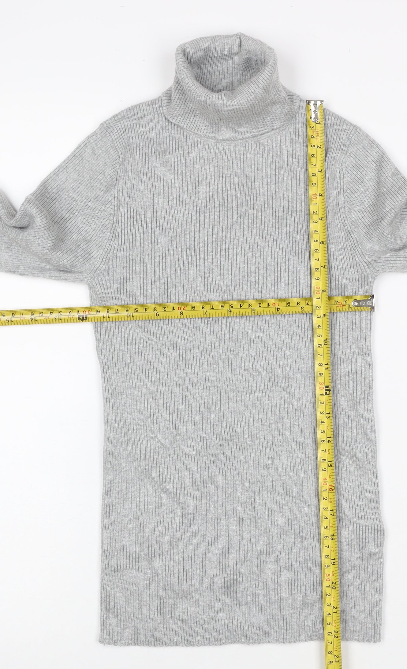 Calvin Klein Jeans Women Grey XS Ribbed Roll Neck Pullover Jumper
