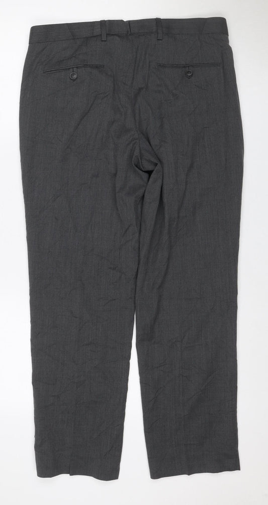 Marks and Spencer Men's Grey 34S Regular Wool Blend Dress Trousers