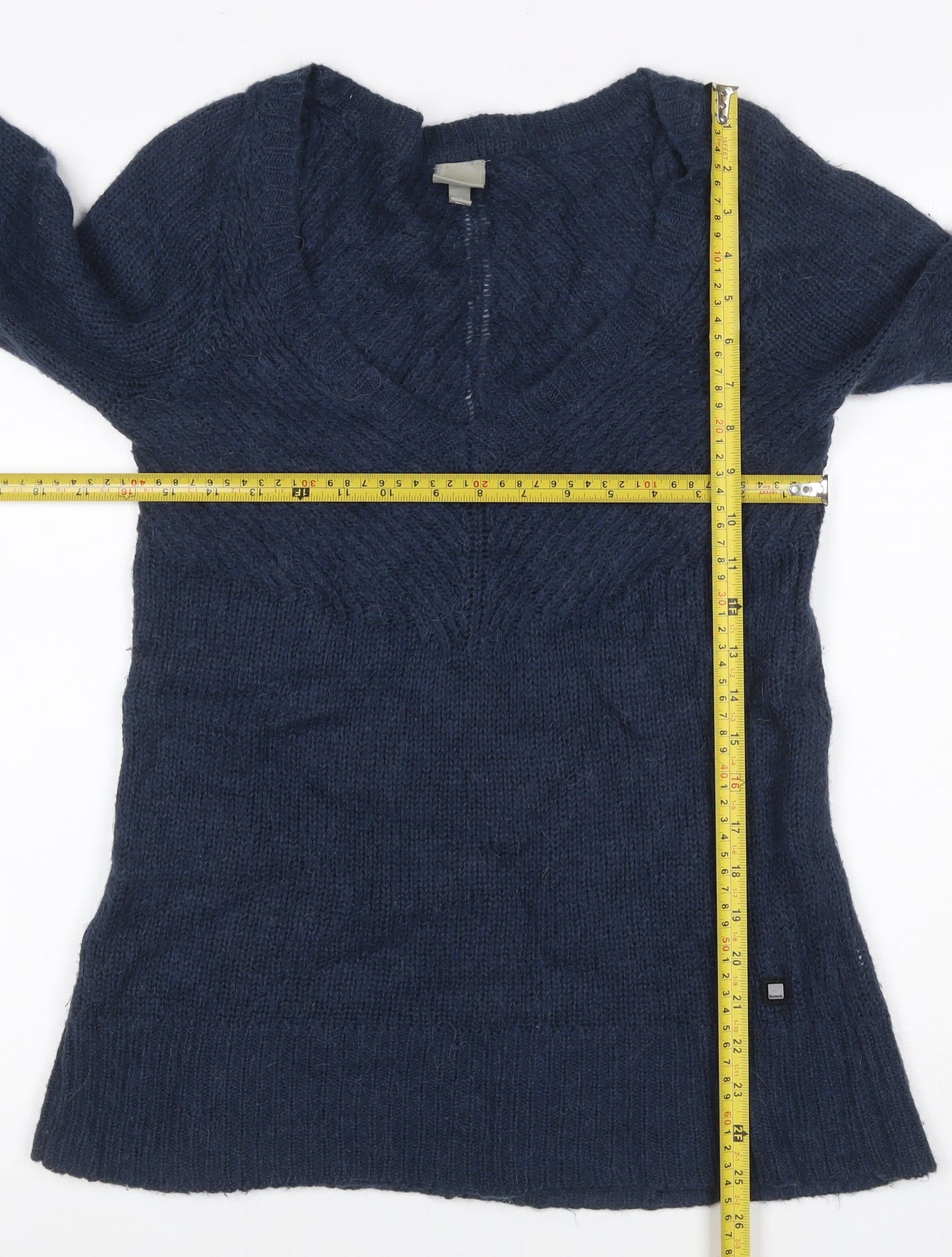 Bench Women’s Blue UK 8 Cable Knit V-Neck Alpaca Blend Jumper