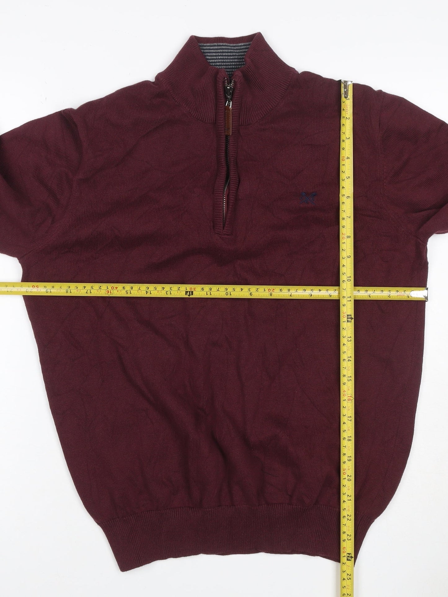 Crew Clothing Company Men’s Red L 1/4 Zip Cotton Knit Jumper