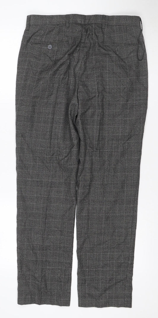 Marks and Spencer Men Grey 32 Regular Check Flat Front Dress Trousers
