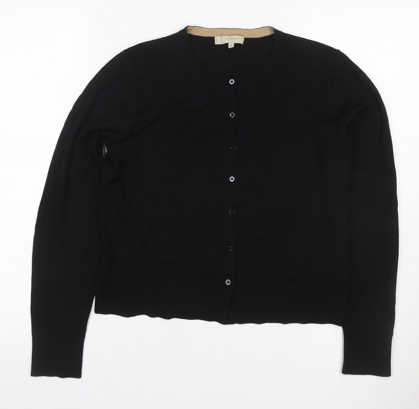 Hobbs Women Black M Merino Wool Button Round Neck Cardigan