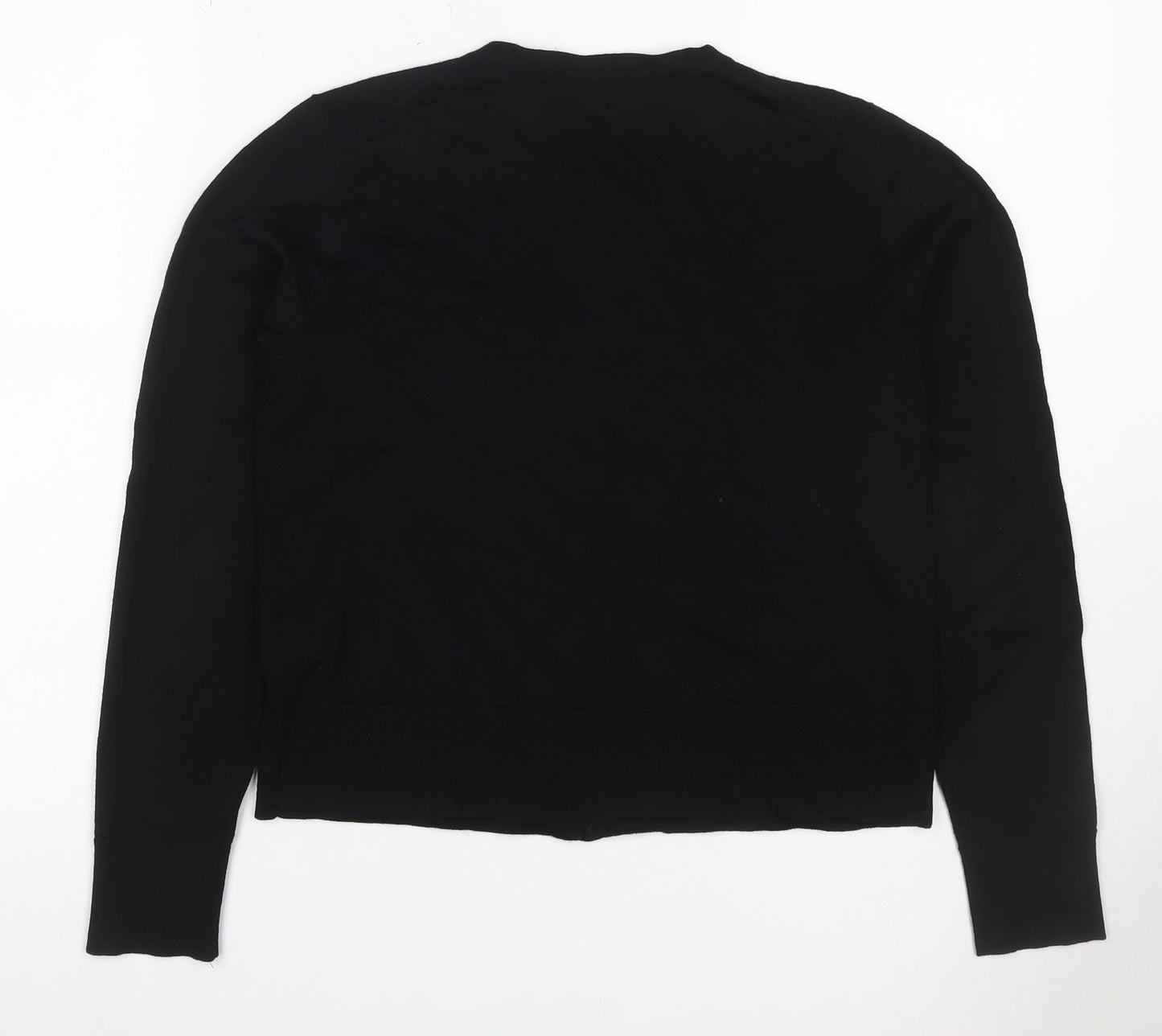 Hobbs Women Black M Merino Wool Button Round Neck Cardigan