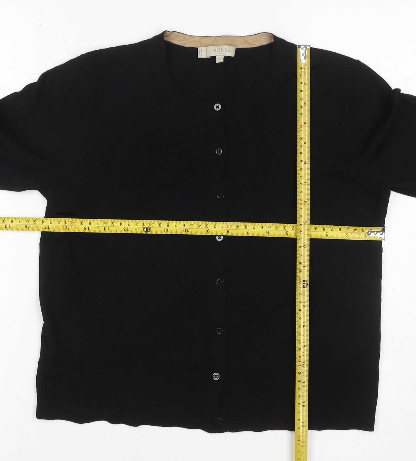 Hobbs Women Black M Merino Wool Button Round Neck Cardigan