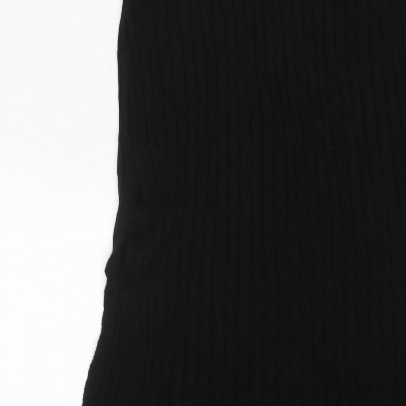 Boohoo Women Black M Ribbed Knit Collared Button Long Jumper Dress