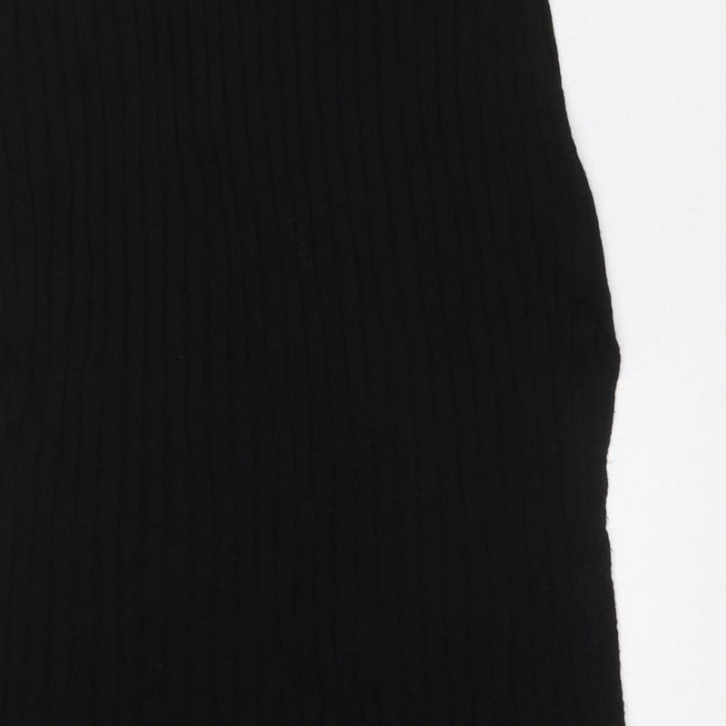 Boohoo Women Black M Ribbed Knit Collared Button Long Jumper Dress