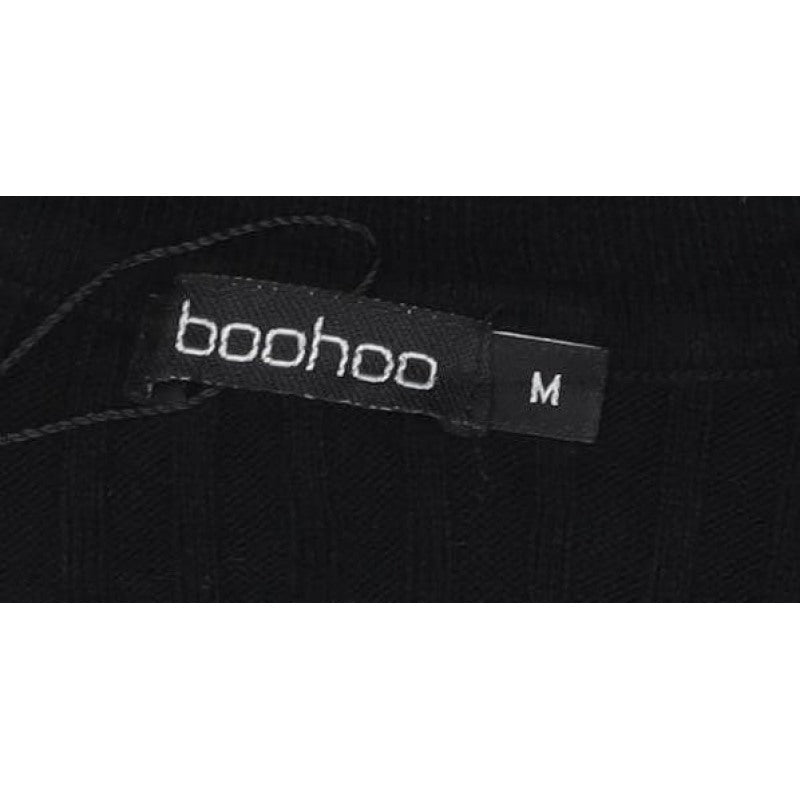Boohoo Women Black M Ribbed Knit Collared Button Long Jumper Dress