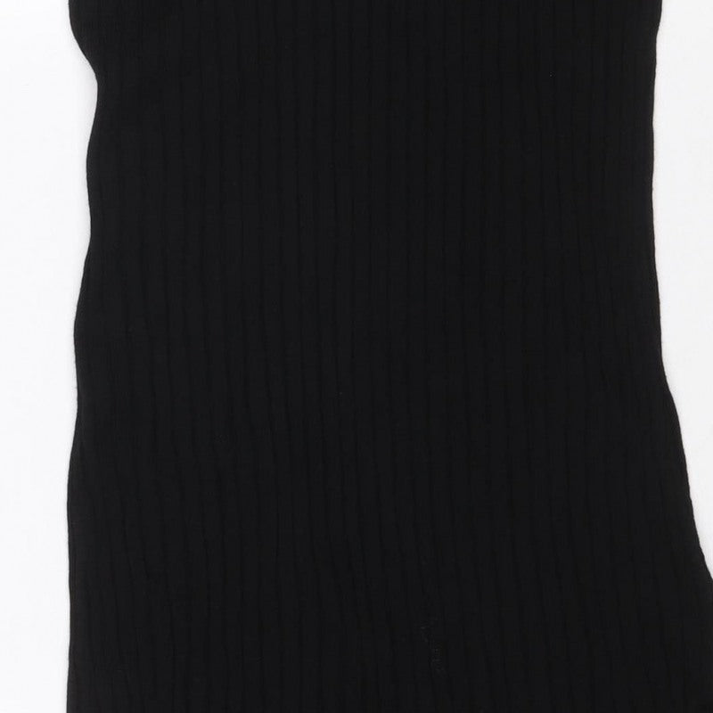 Boohoo Women Black M Ribbed Knit Collared Button Long Jumper Dress