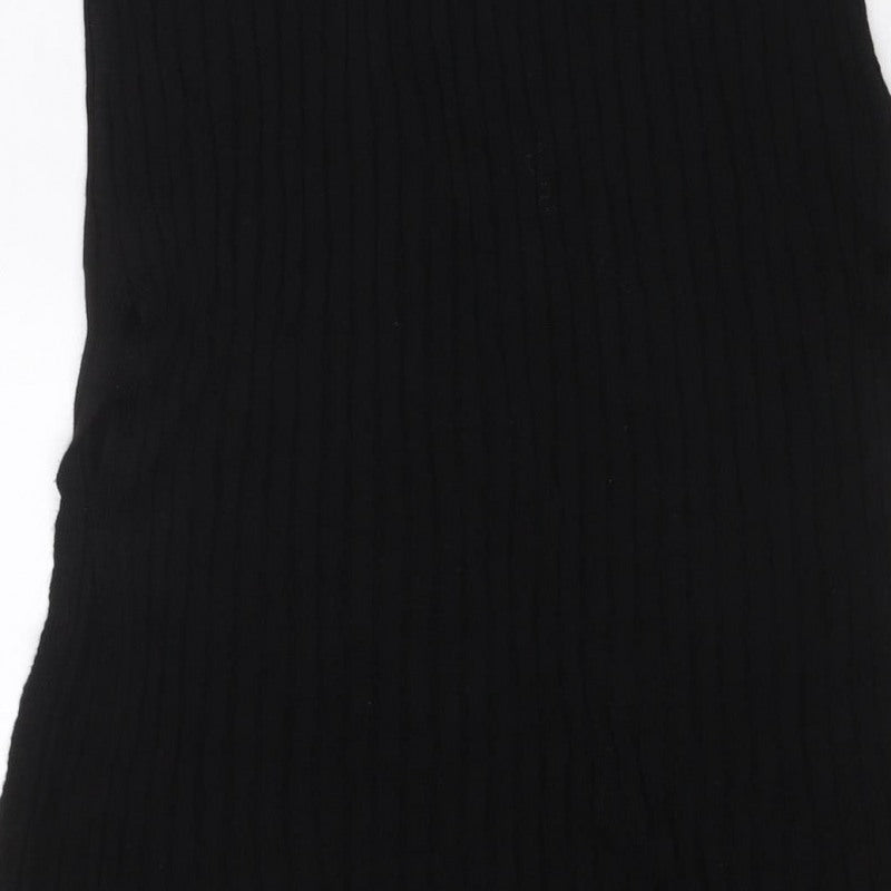 Boohoo Women Black M Ribbed Knit Collared Button Long Jumper Dress