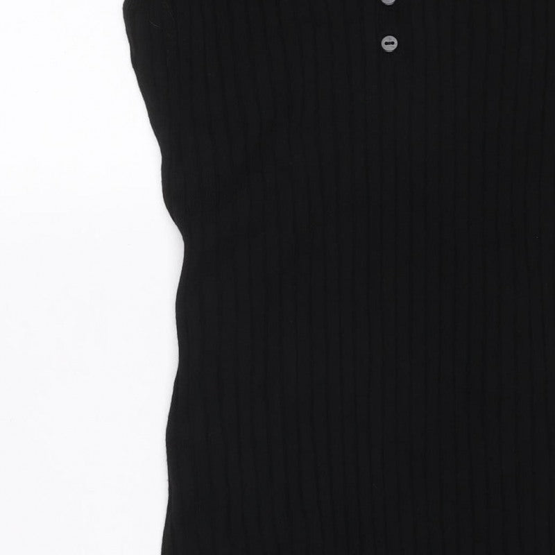 Boohoo Women Black M Ribbed Knit Collared Button Long Jumper Dress