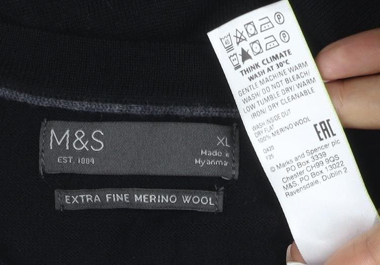 Marks & Spencer Men's Black XL Extra Fine Merino Wool Crew Neck Jumper