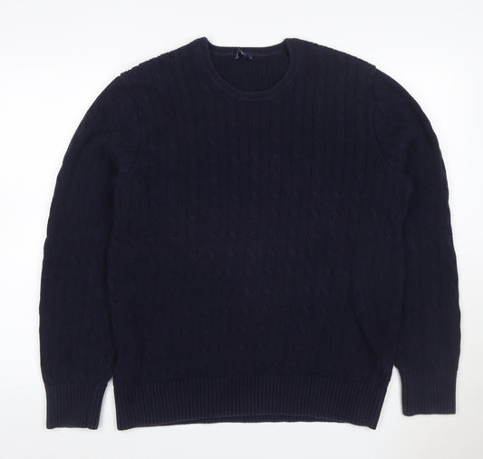 Gap Men's Blue XL Cable-Knit Cotton Crew Neck Pullover Jumper