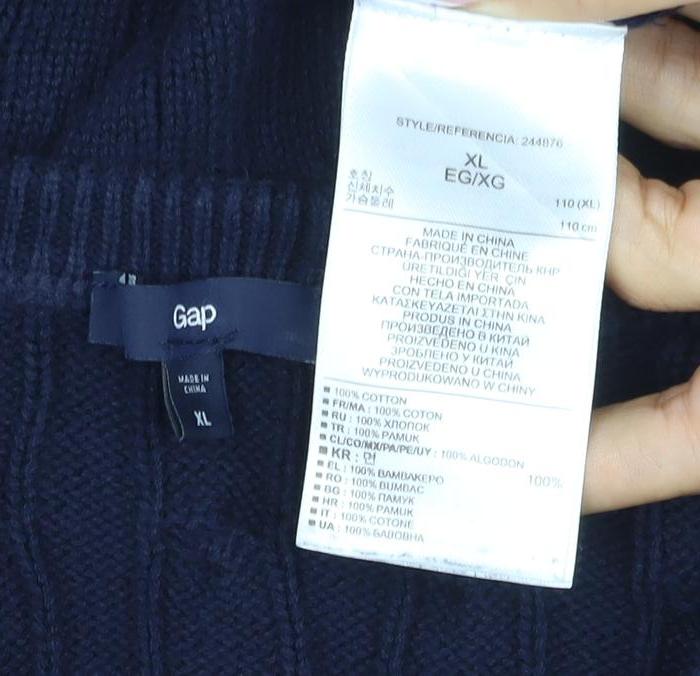 Gap Men's Blue XL Cable-Knit Cotton Crew Neck Pullover Jumper