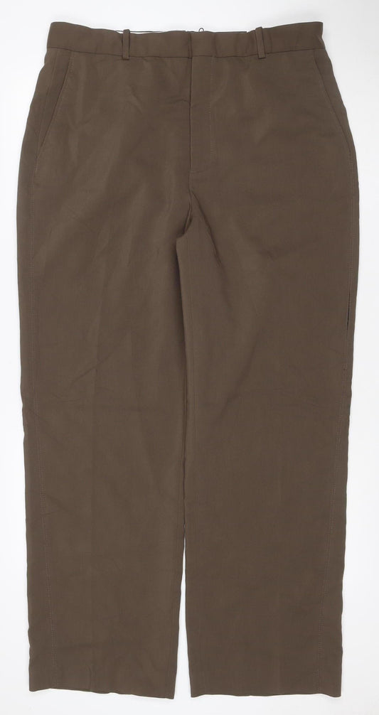 Zara Men Brown 2XL Straight Leg Adjustable Waist Dress Trousers