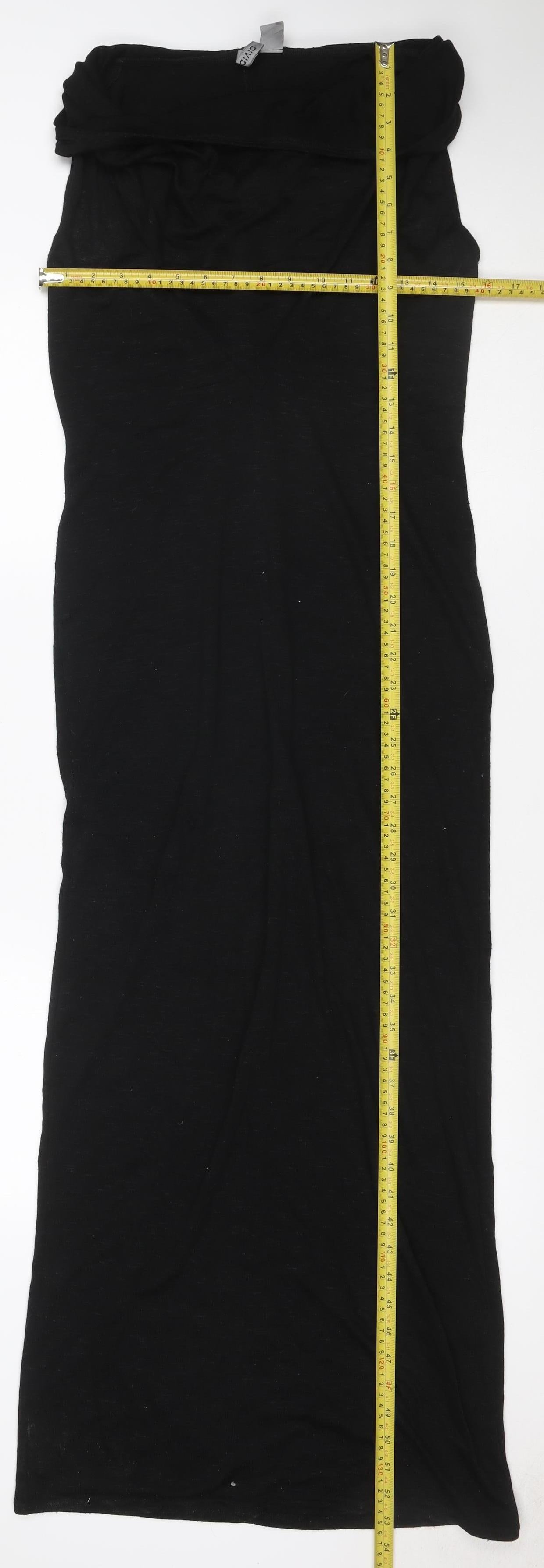 Mango Women Black S Long Bodycon Strapless Ruched Maxi Dress