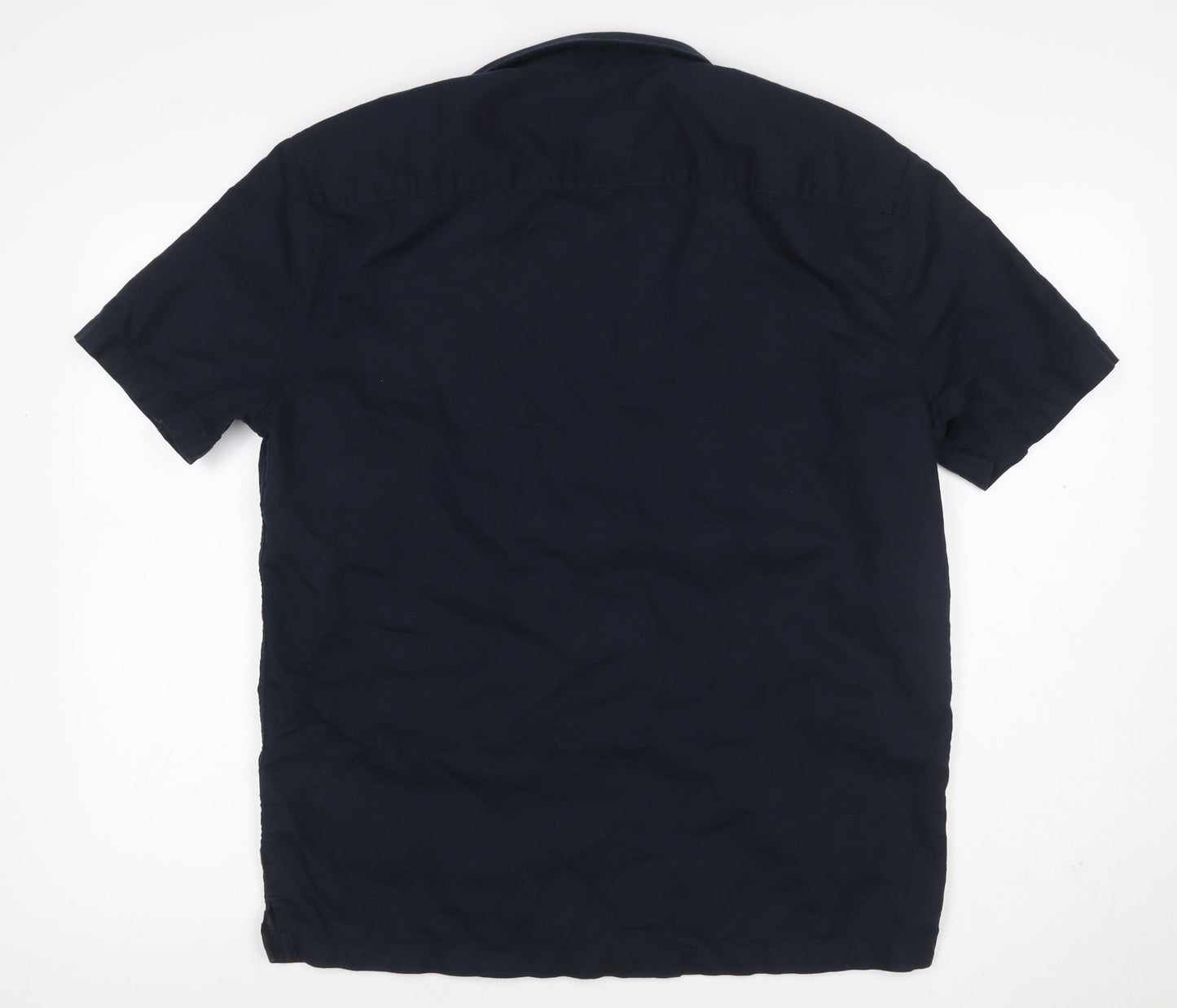 Marks and Spencer Men's Blue L Regular Fit Linen Blend Short Sleeve Shirt