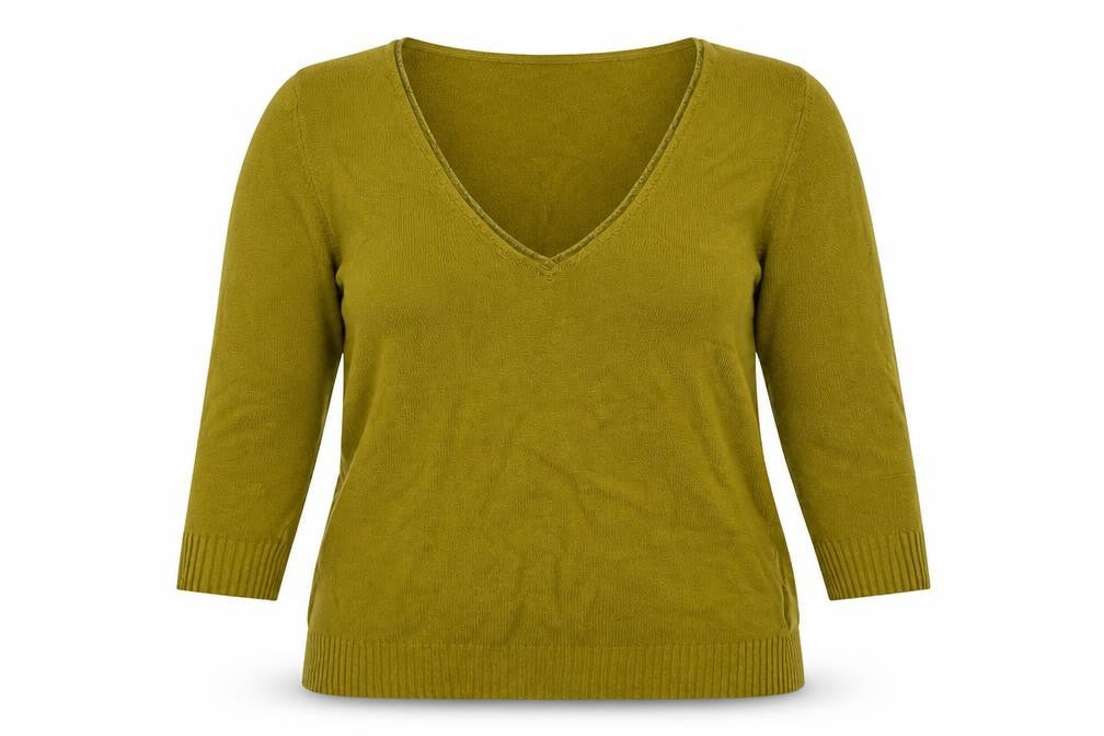 Per Una Women Green Size 14 V-Neck Long Sleeve Fine Knit Jumper
