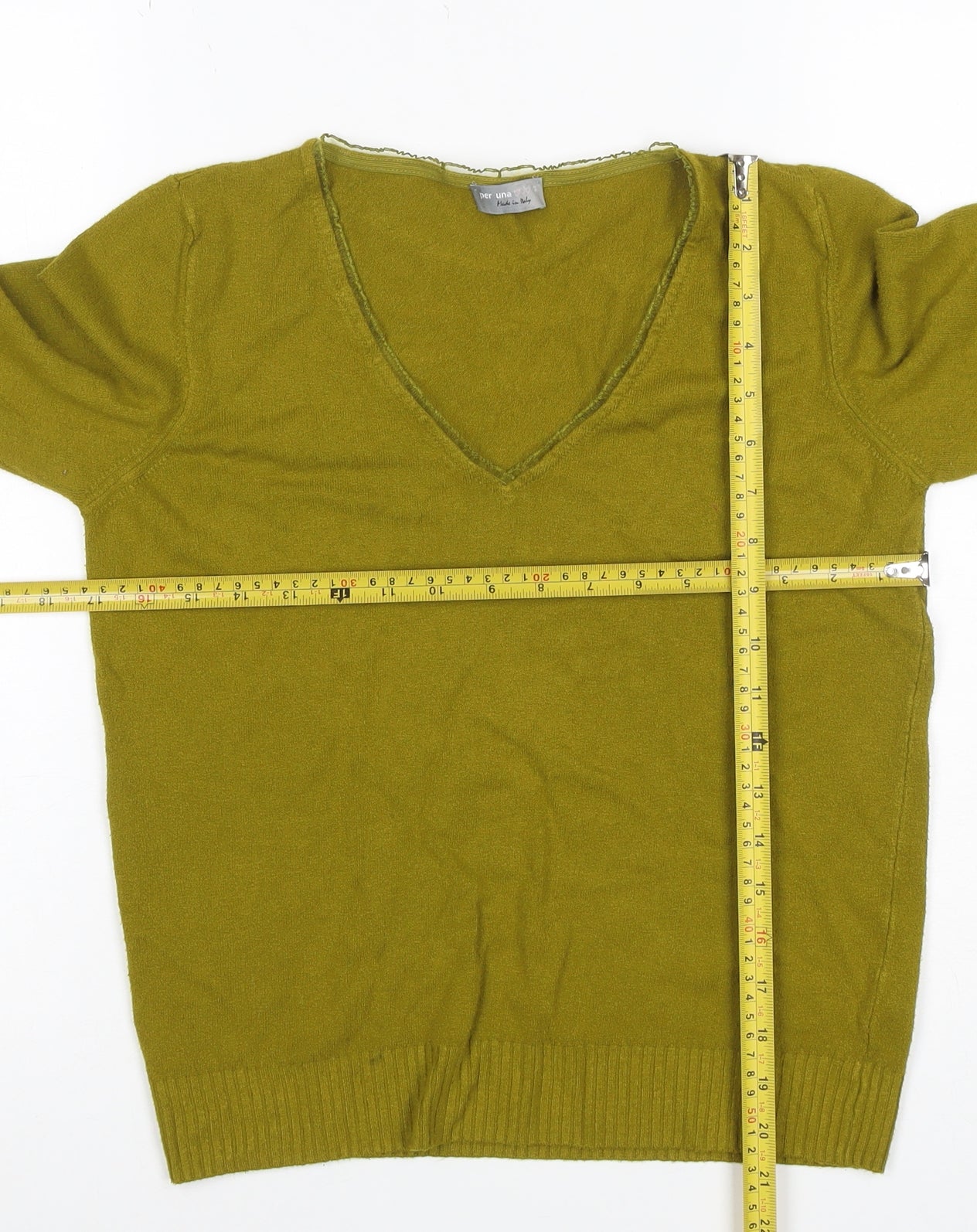 Per Una Women Green Size 14 V-Neck Long Sleeve Fine Knit Jumper