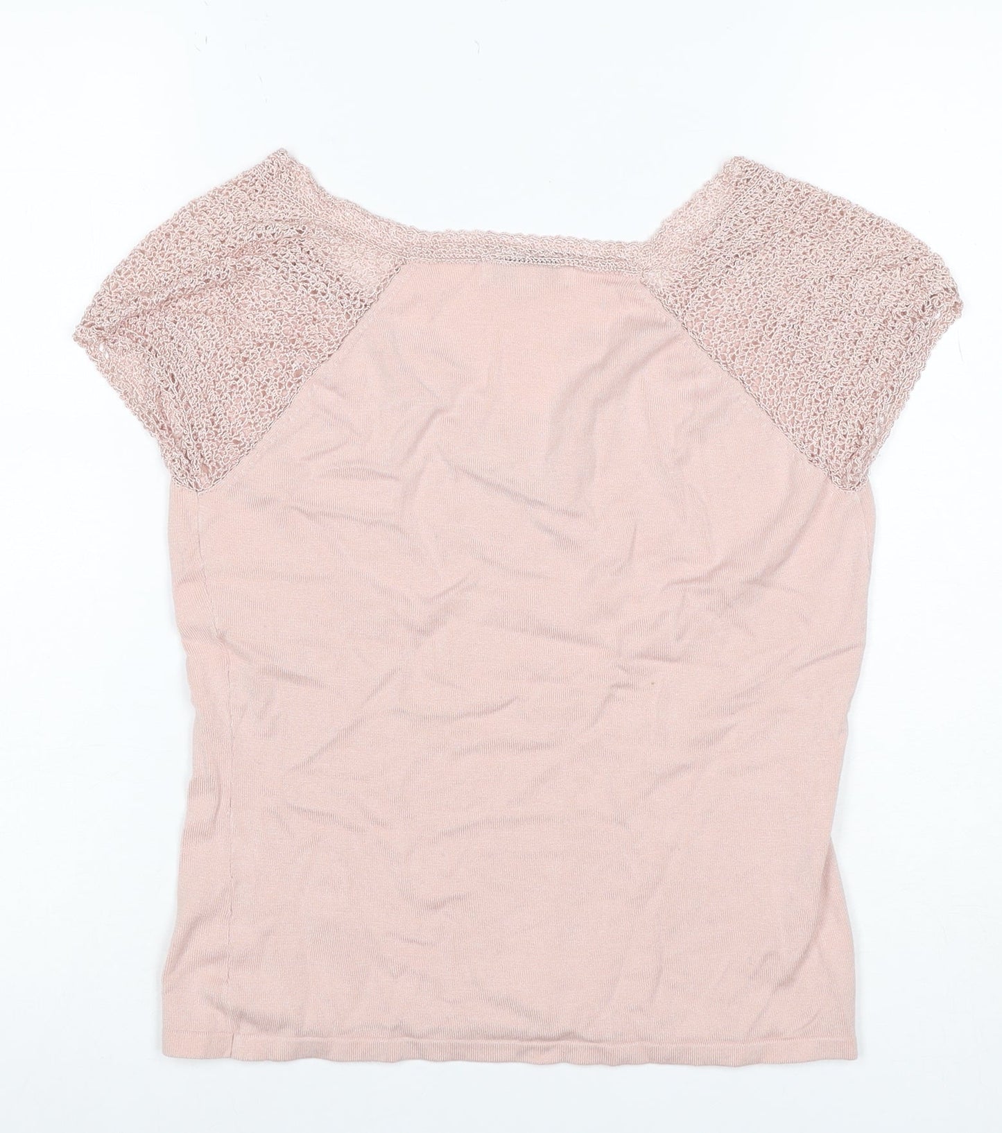 J Taylor Women’s Pink Size 14 V-Neck Crochet Cap Sleeve Knit Blouse