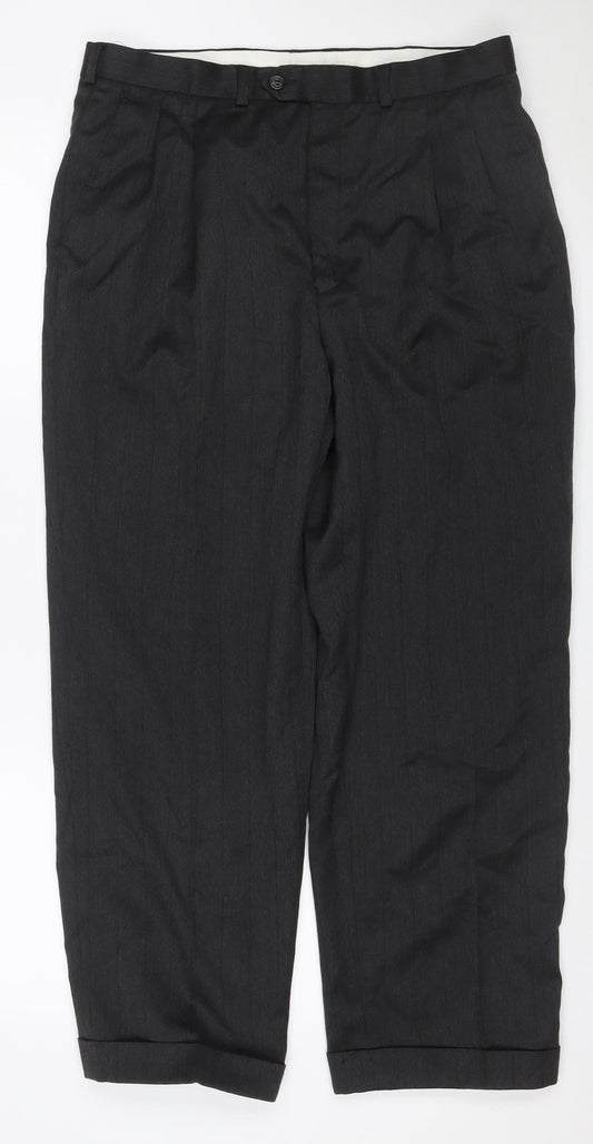 Marks and Spencer Men's Black 32in Wool Blend Dress Trousers Straight