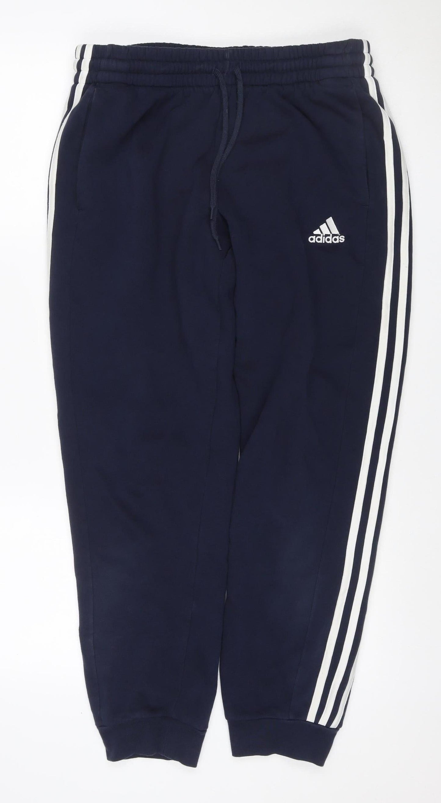 adidas Men’s Blue L 3 Stripe Drawstring Track Pants Joggers