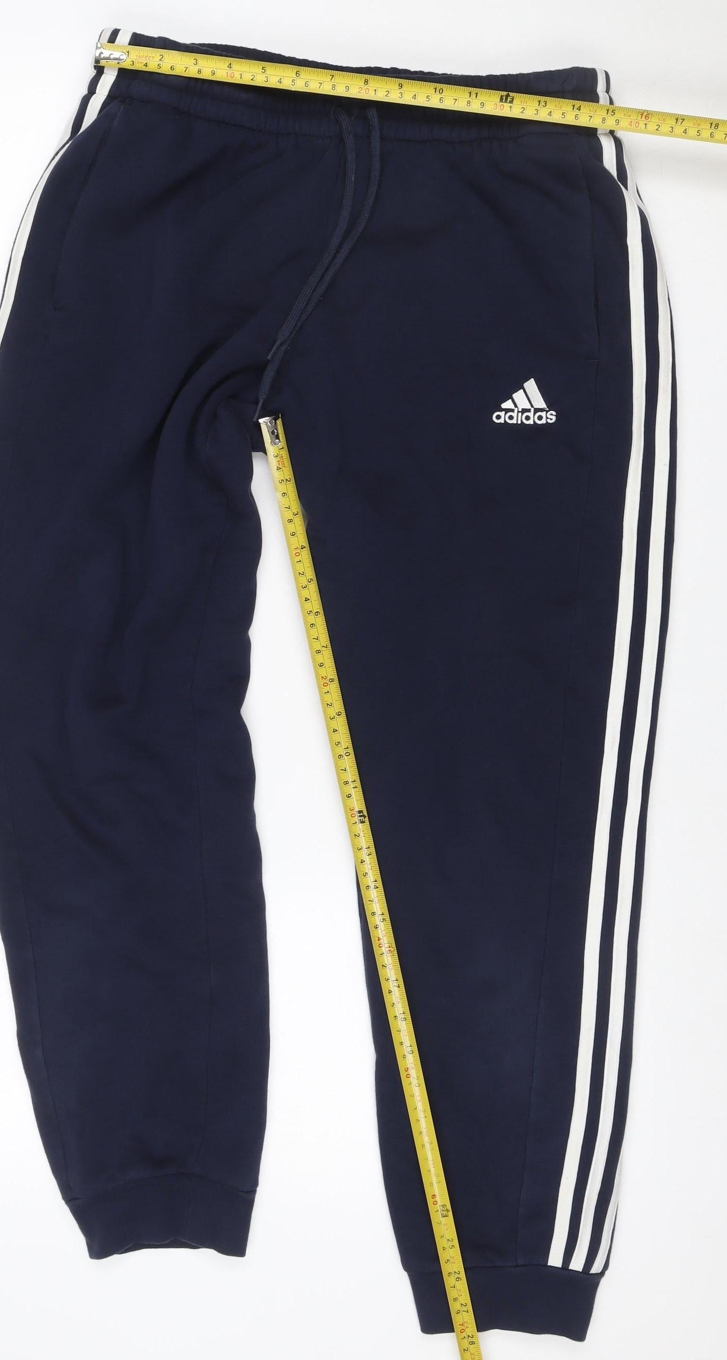 adidas Men’s Blue L 3 Stripe Drawstring Track Pants Joggers